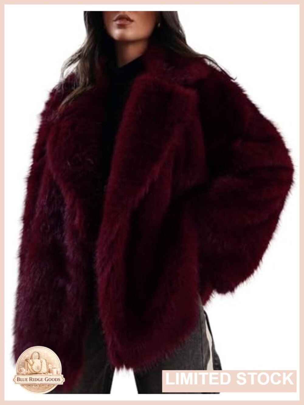 Women Faux Fur Coat Lapel Warm Open Front Winter Outerwear